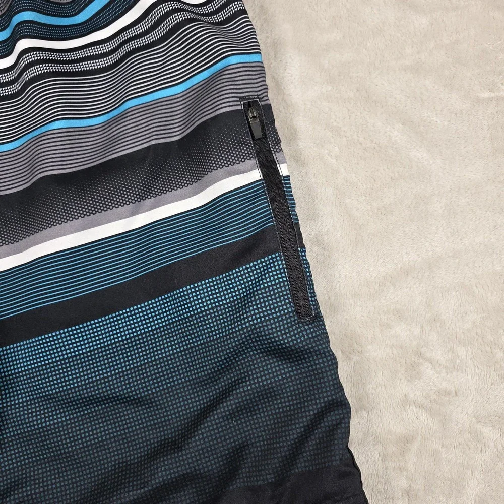 OP Ocean Pacific Mens Surfer Blue Striped Board Swim Shorts Sz M 32-34, Lined